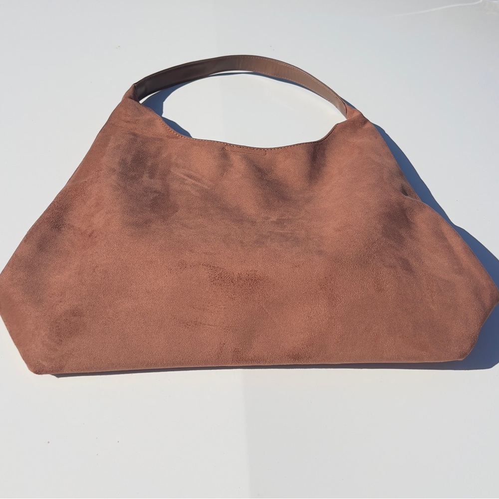 Women's Brown Suede & Leather Shoulder Bag make up bag includes - Picture 2 of 5